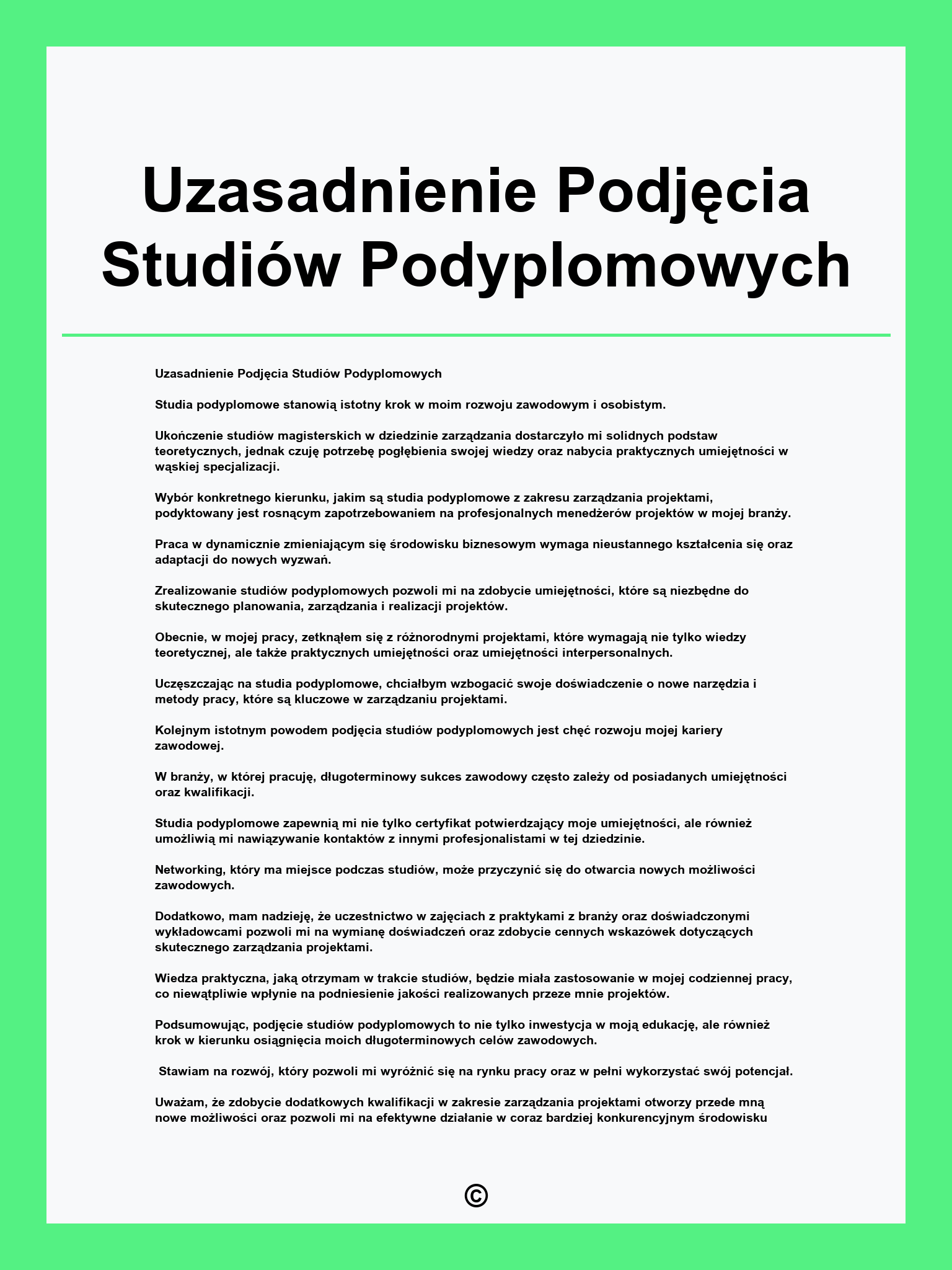 Uzasadnienie Podjęcia Studiów Podyplomowych