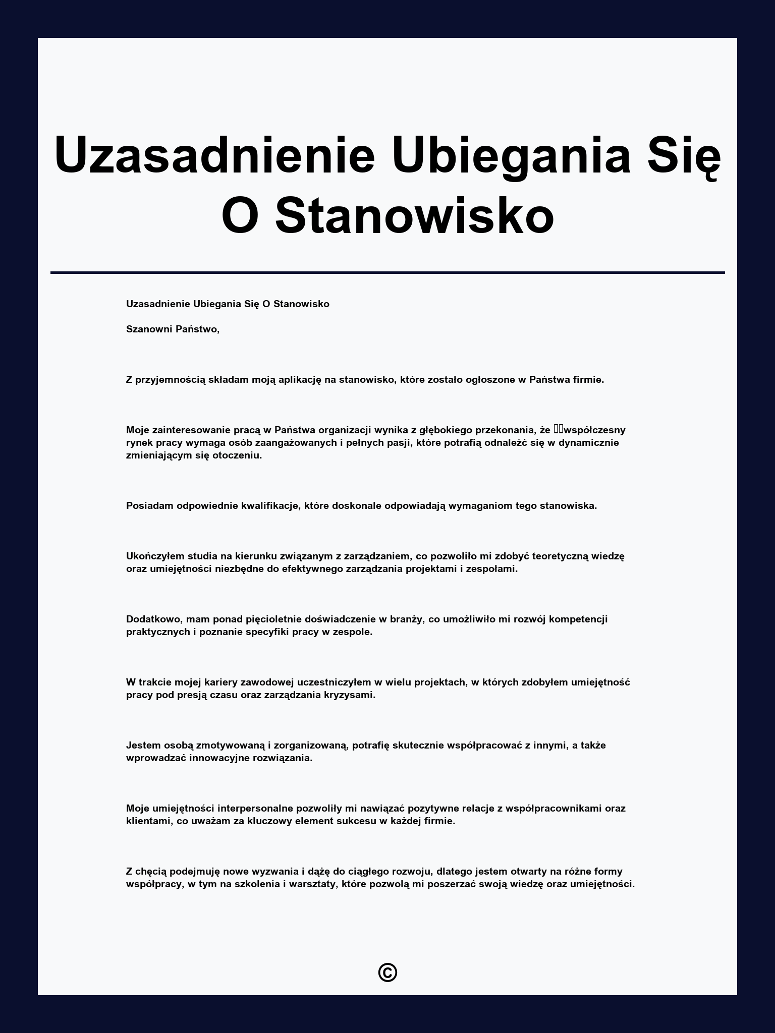 Uzasadnienie Ubiegania Się O Stanowisko