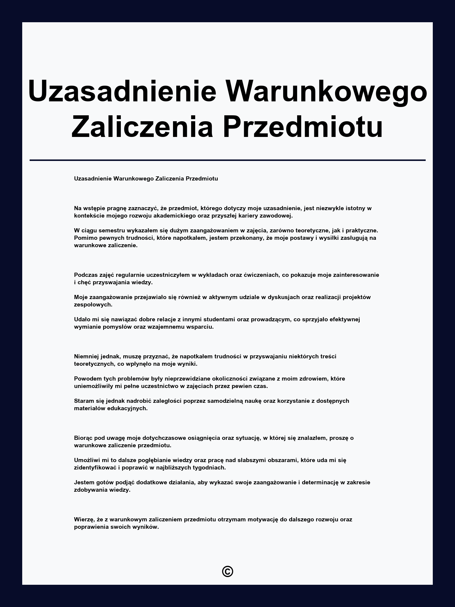 Uzasadnienie Warunkowego Zaliczenia Przedmiotu