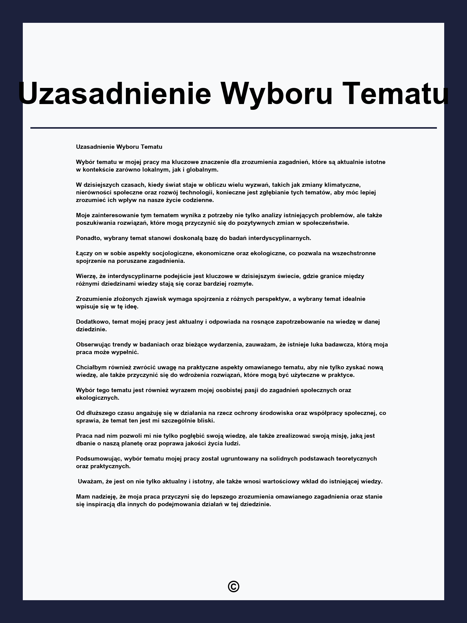 Uzasadnienie Wyboru Tematu