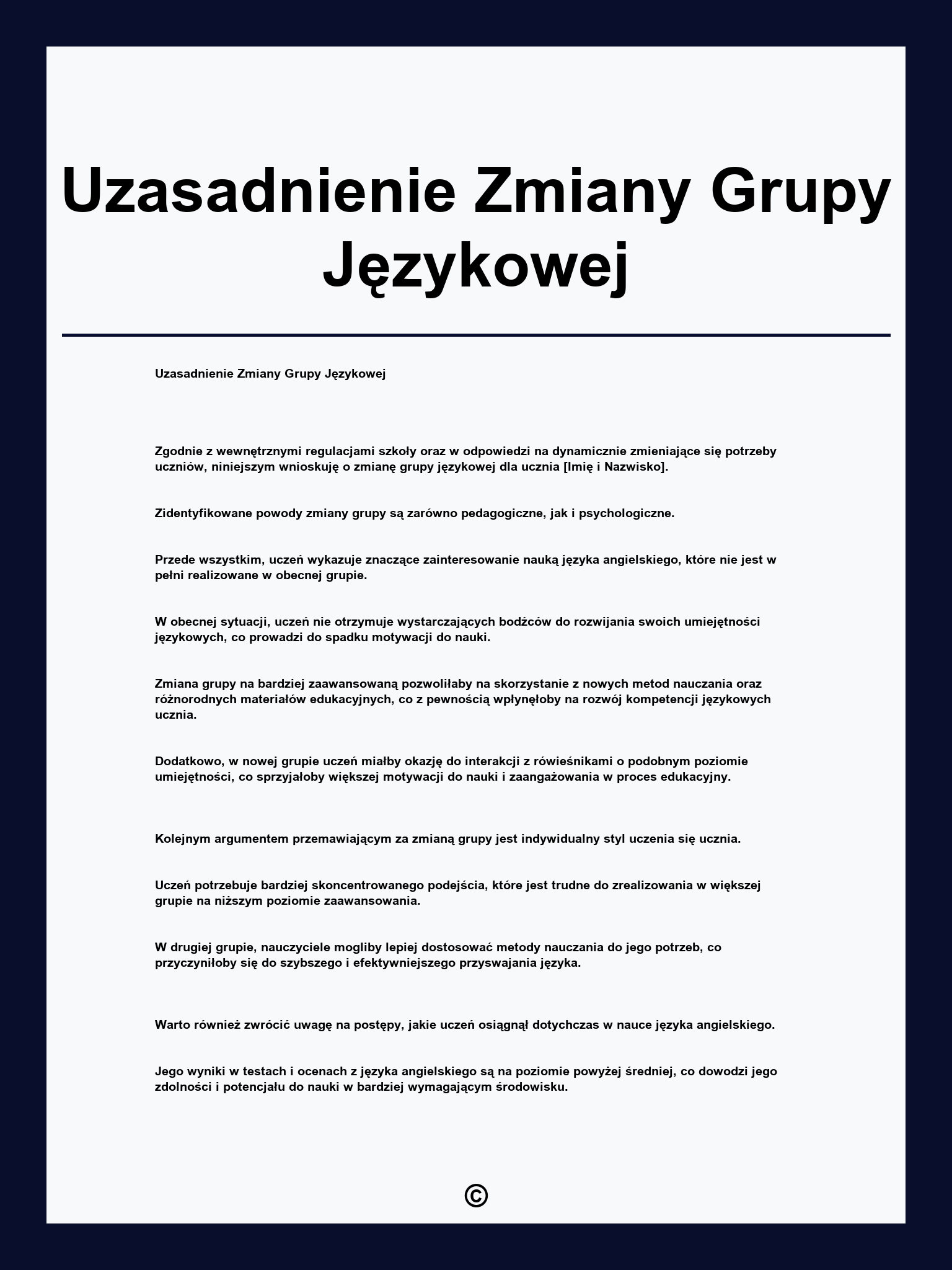 Uzasadnienie Zmiany Grupy Językowej