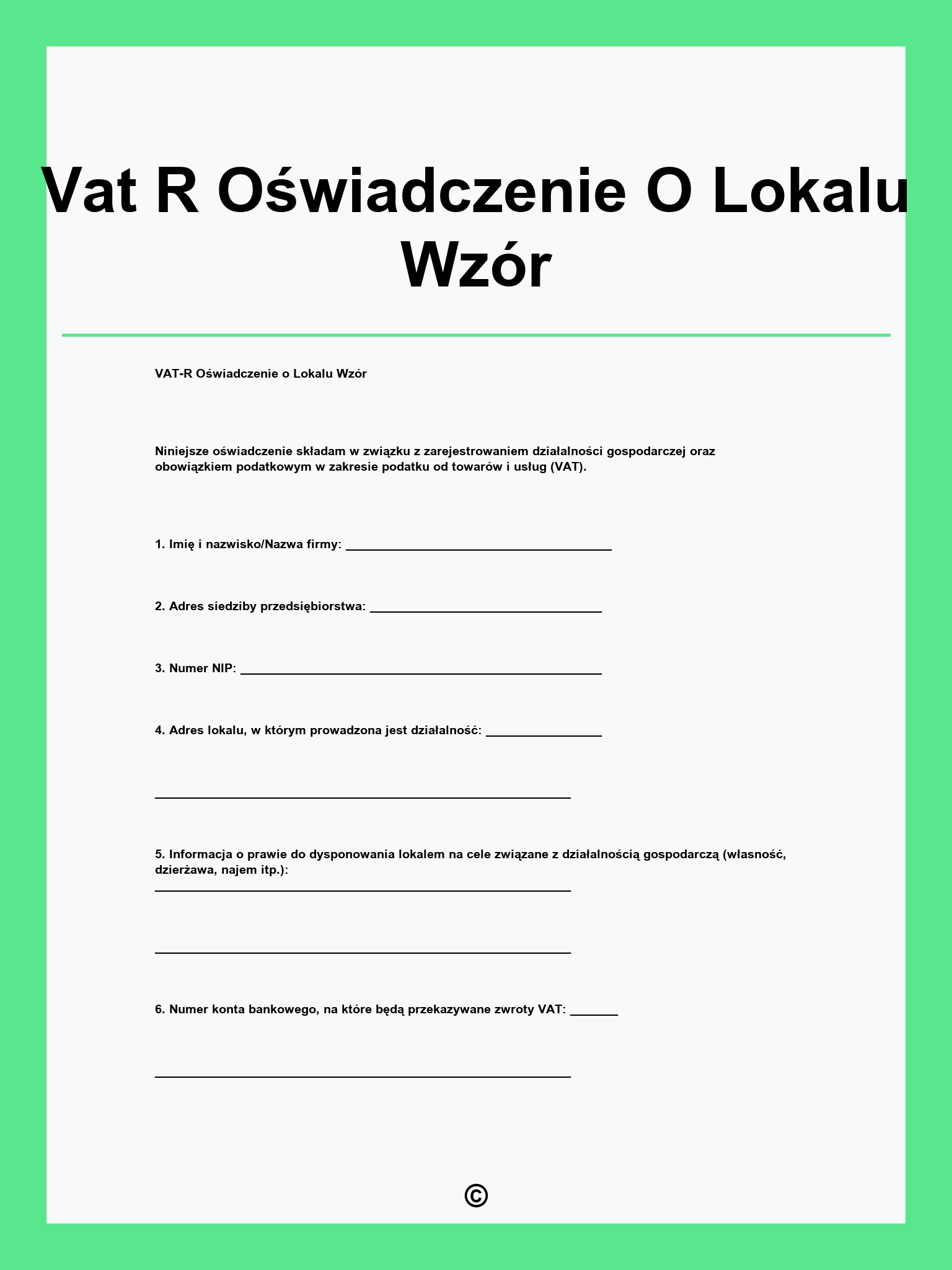 Vat R Oświadczenie O Lokalu Wzór