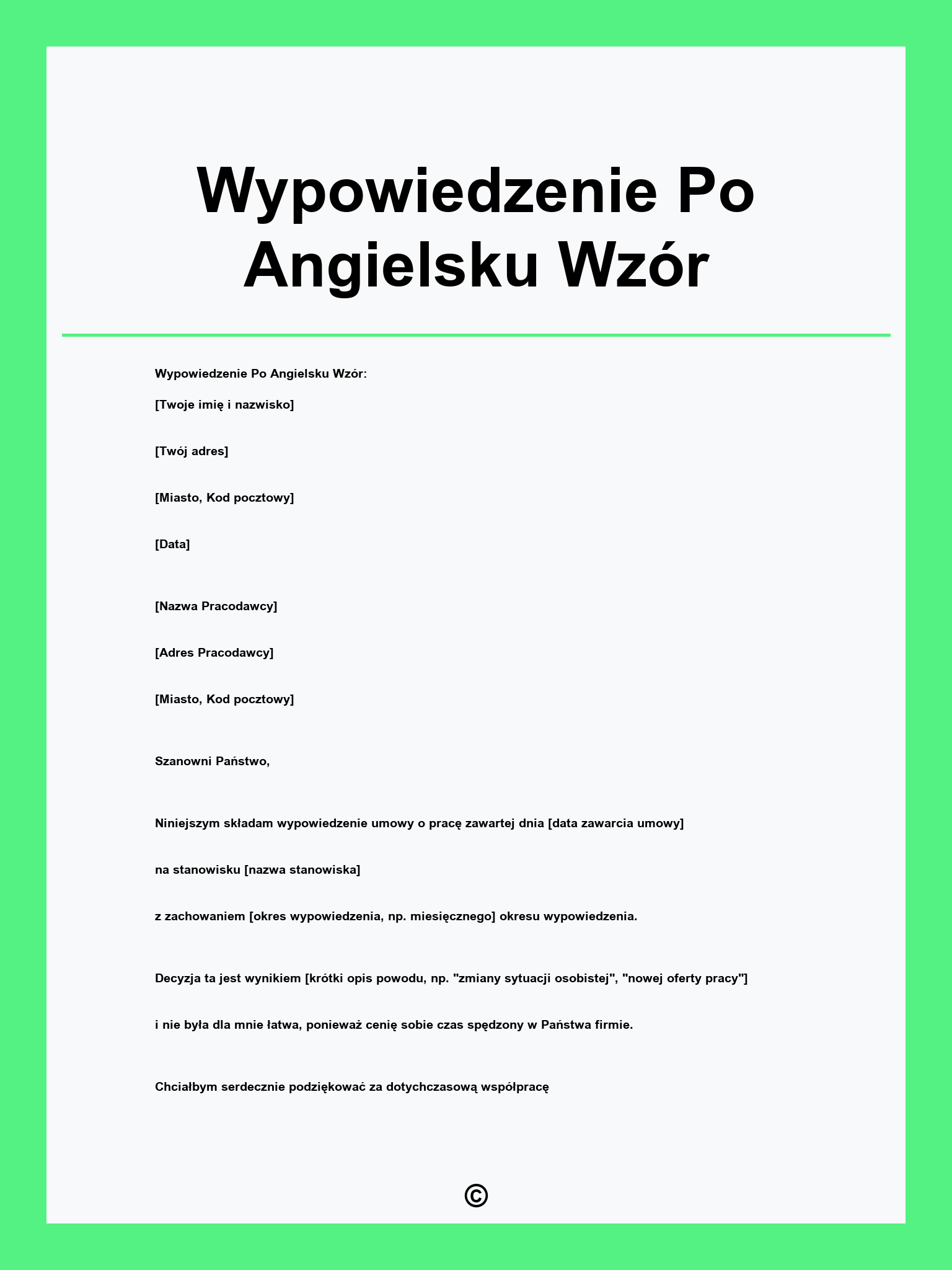 Wypowiedzenie Po Angielsku Wzór