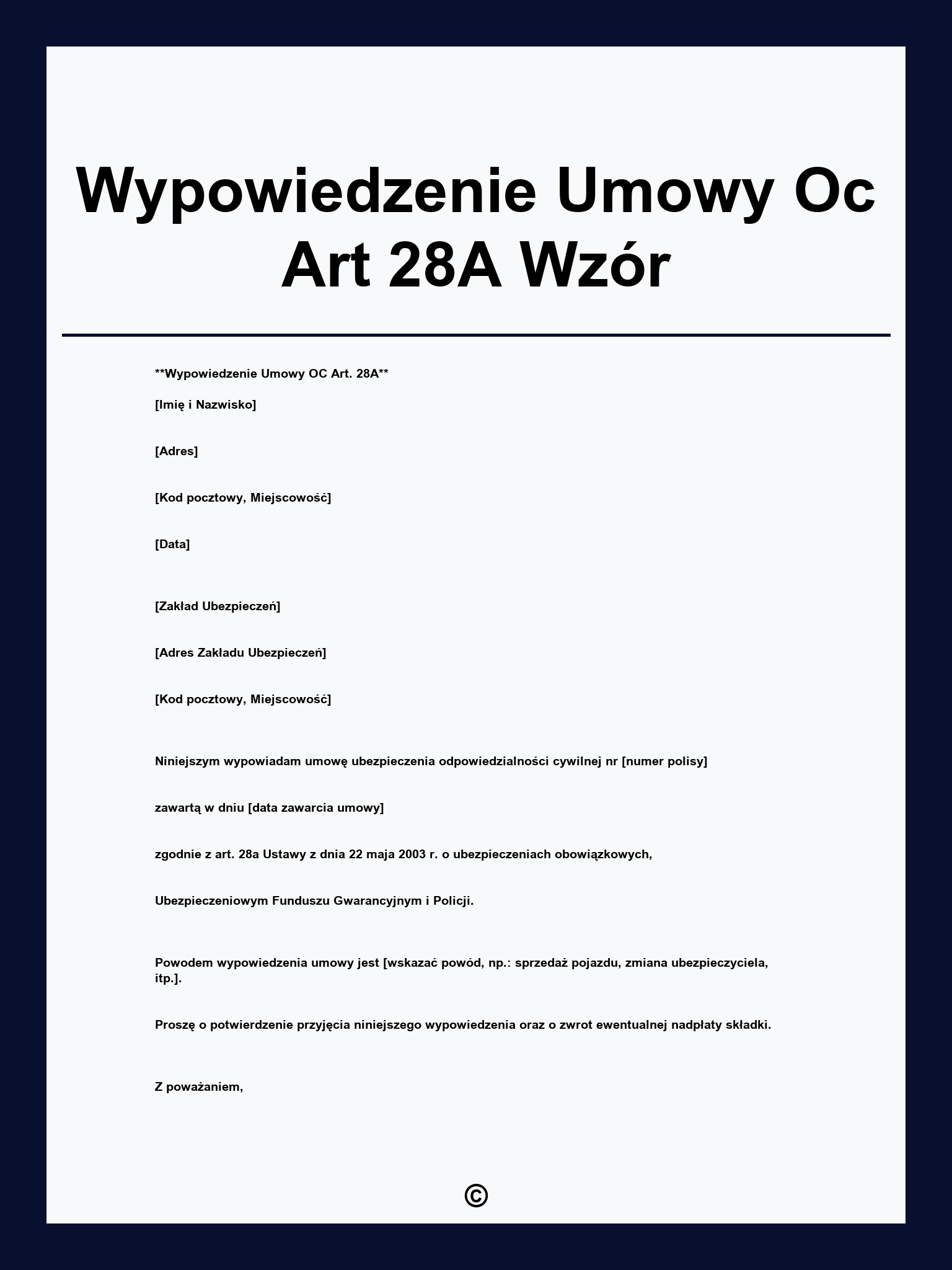 Wypowiedzenie Umowy Oc Art 28A Wzór