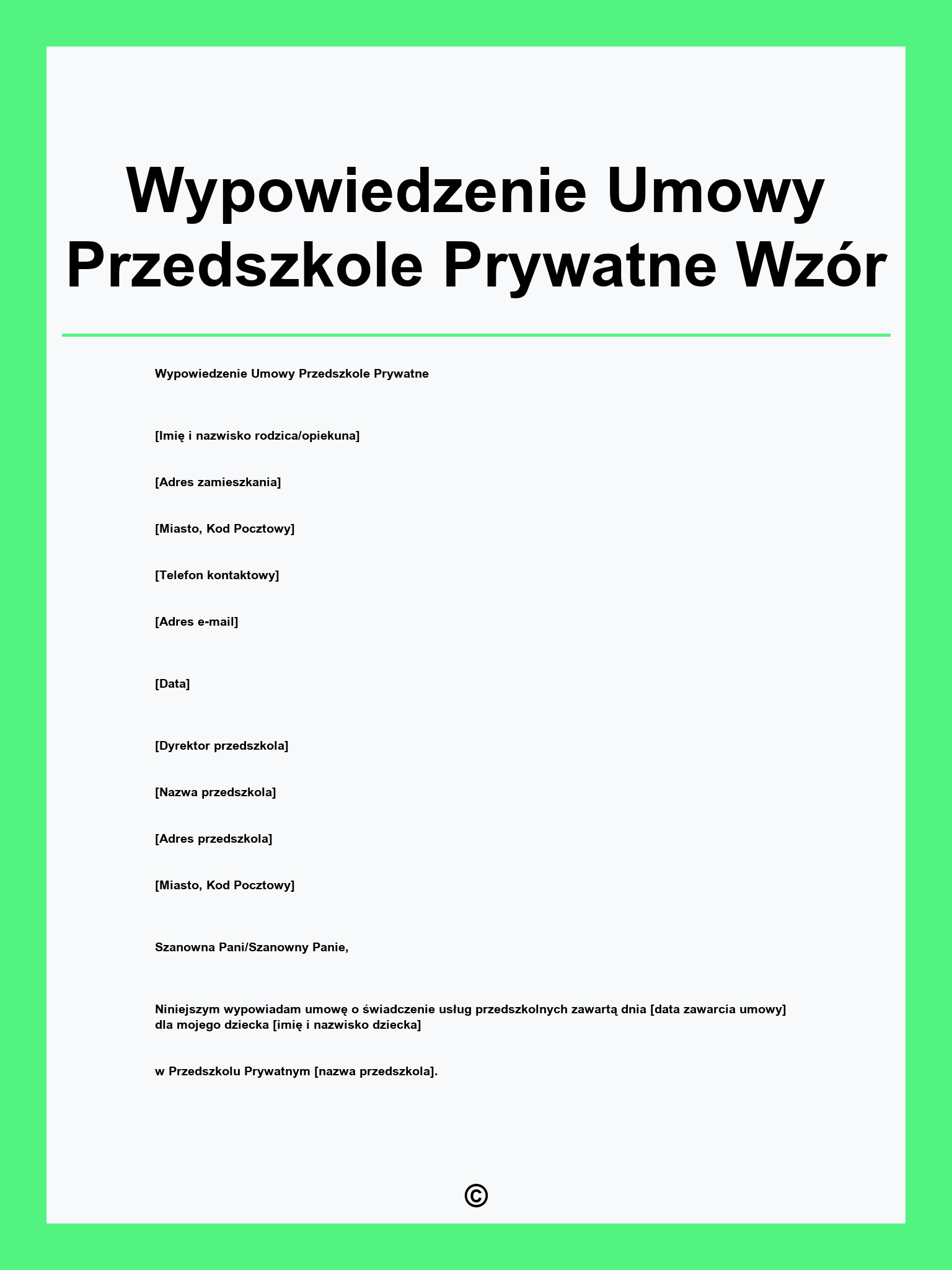 Wypowiedzenie Umowy Przedszkole Prywatne Wzór