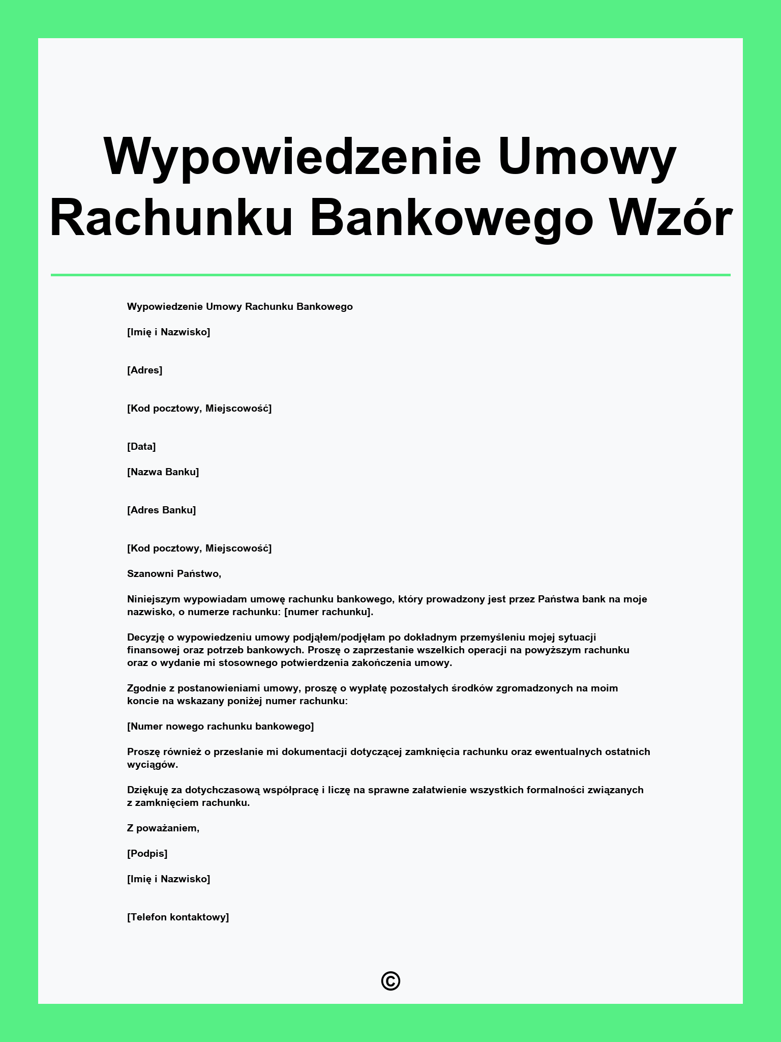 Wypowiedzenie Umowy Rachunku Bankowego Wzór