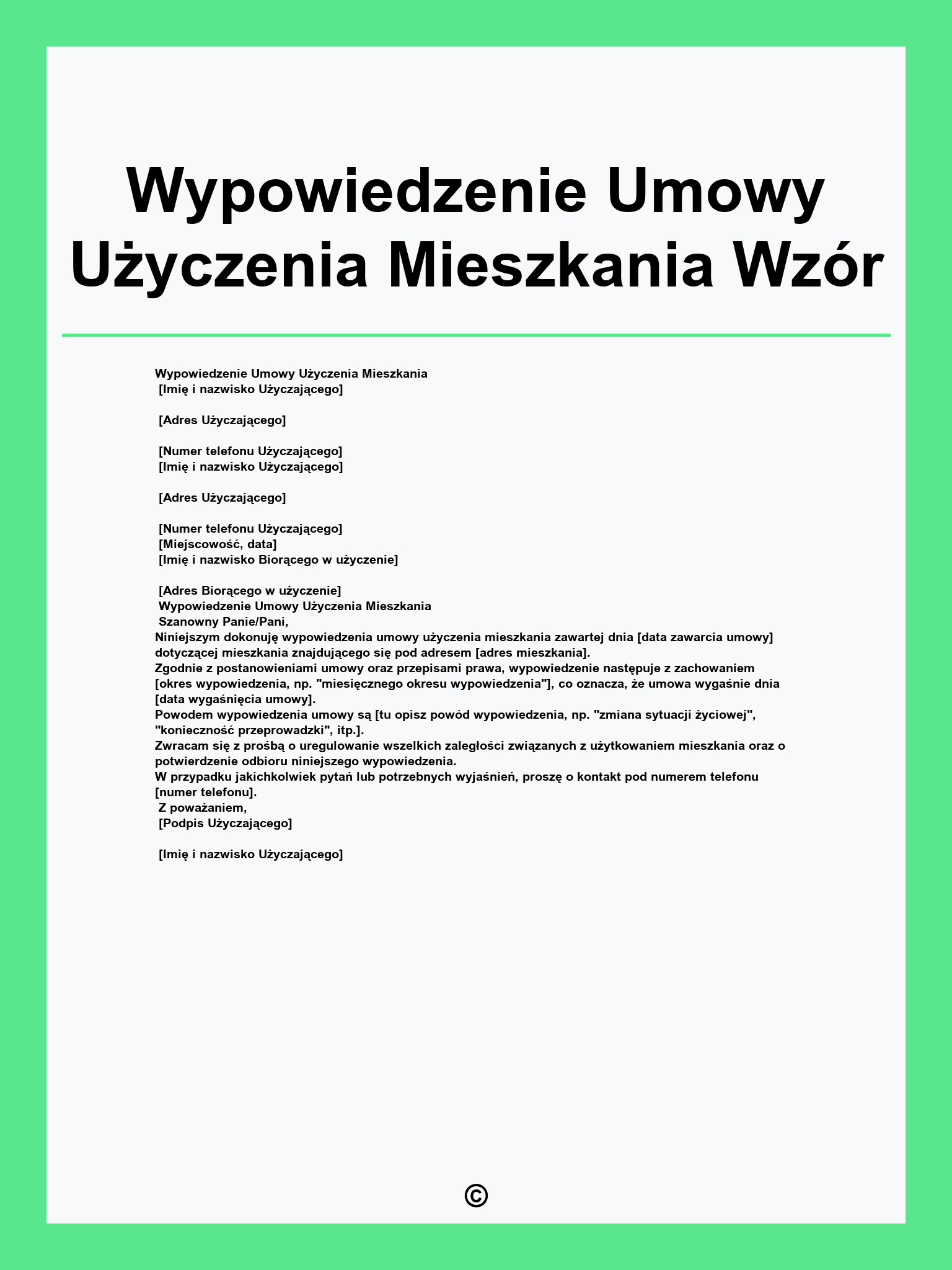 Wypowiedzenie Umowy Użyczenia Mieszkania Wzór