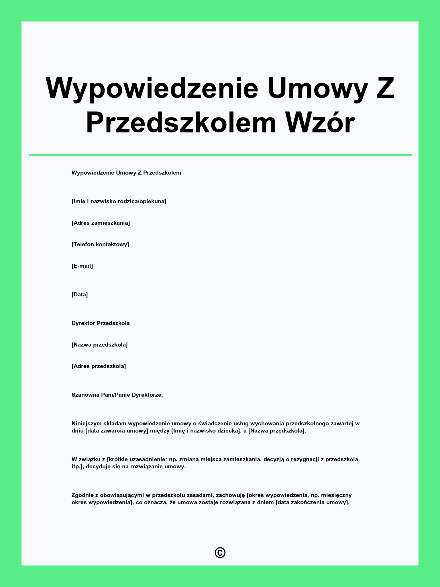 Wypowiedzenie Umowy Z Przedszkolem Wzór