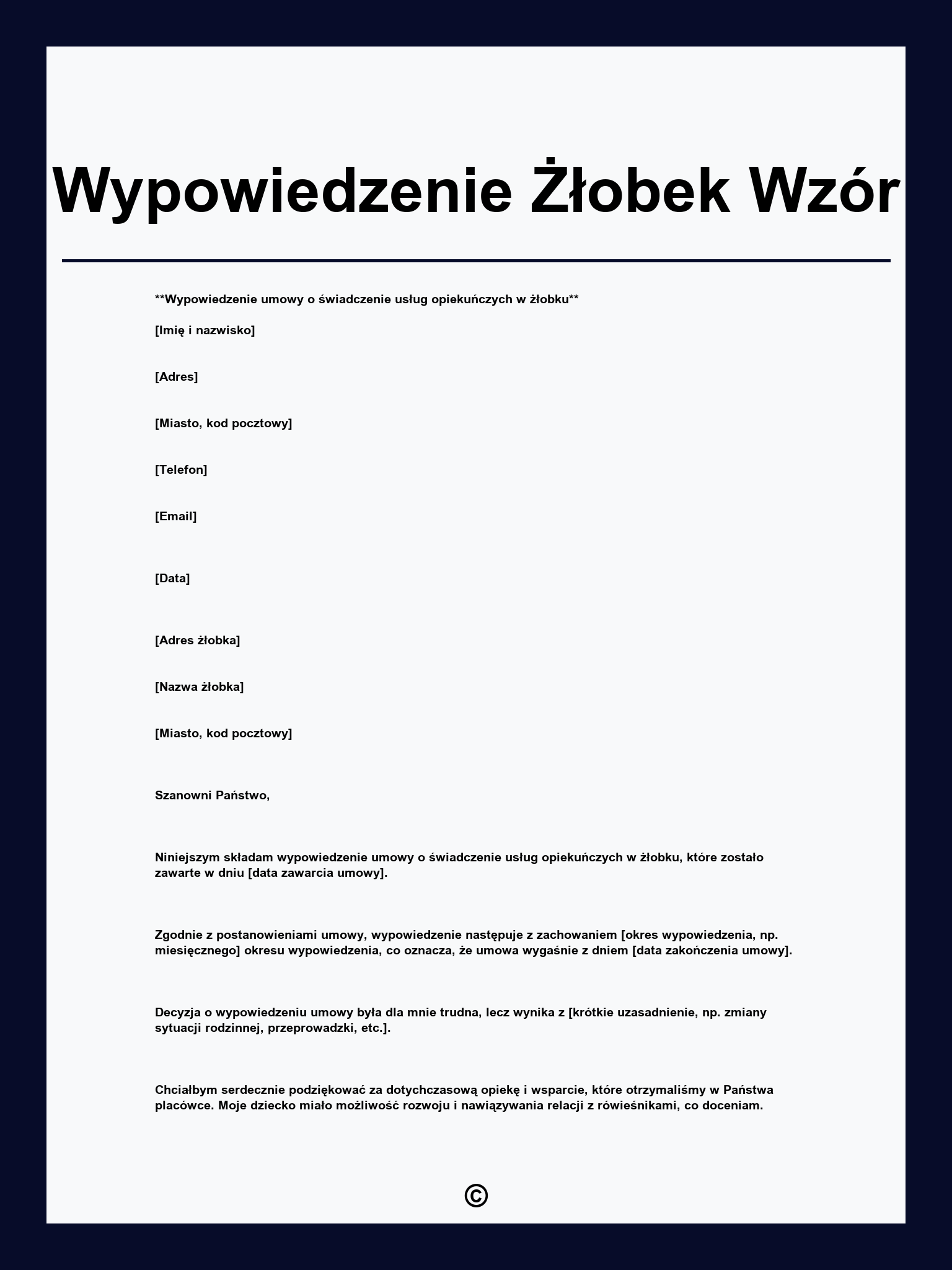Wypowiedzenie Żłobek Wzór