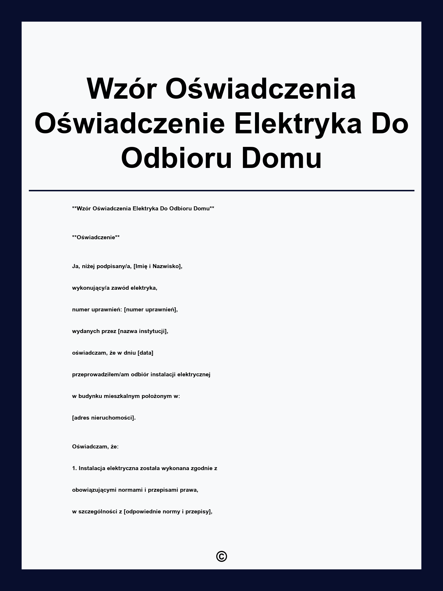Wzór Oświadczenia Oświadczenie Elektryka Do Odbioru Domu