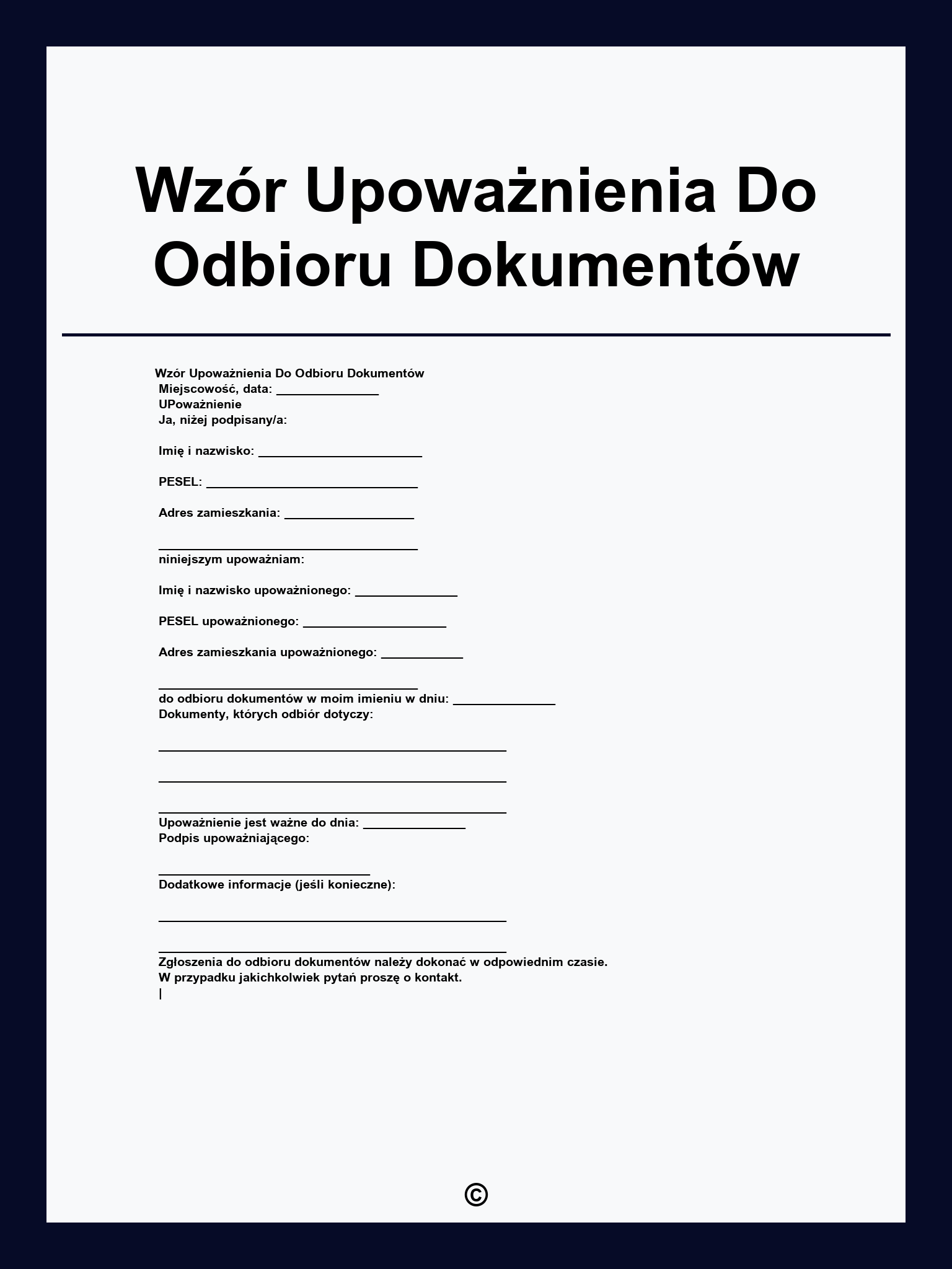 Wzór Upoważnienia Do Odbioru Dokumentów