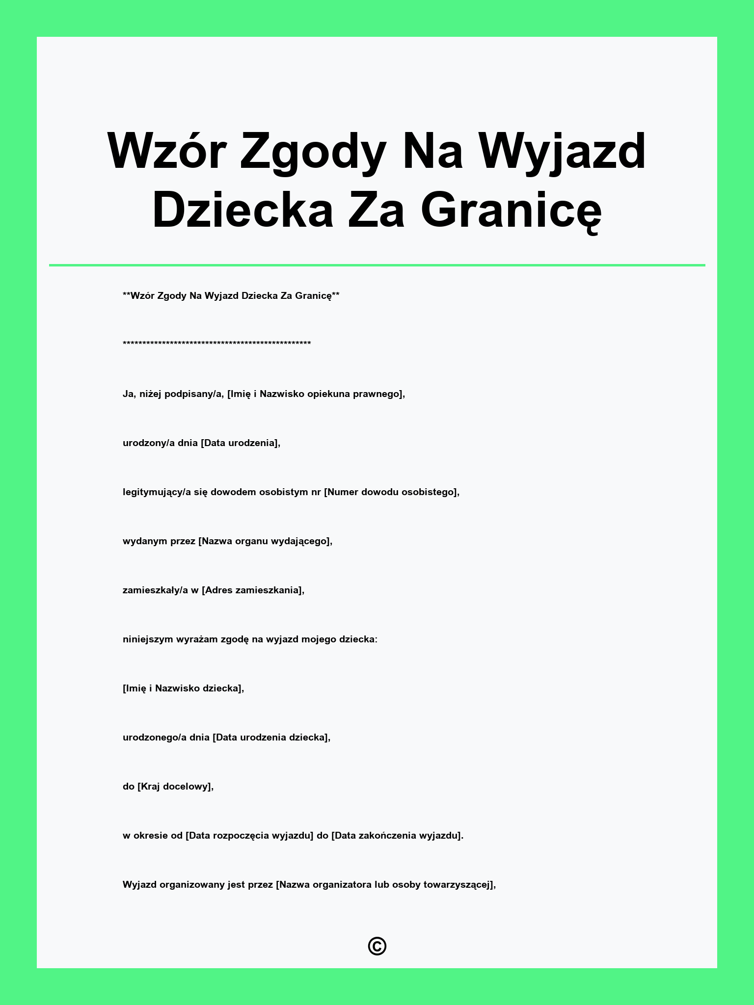 Wzór Zgody Na Wyjazd Dziecka Za Granicę