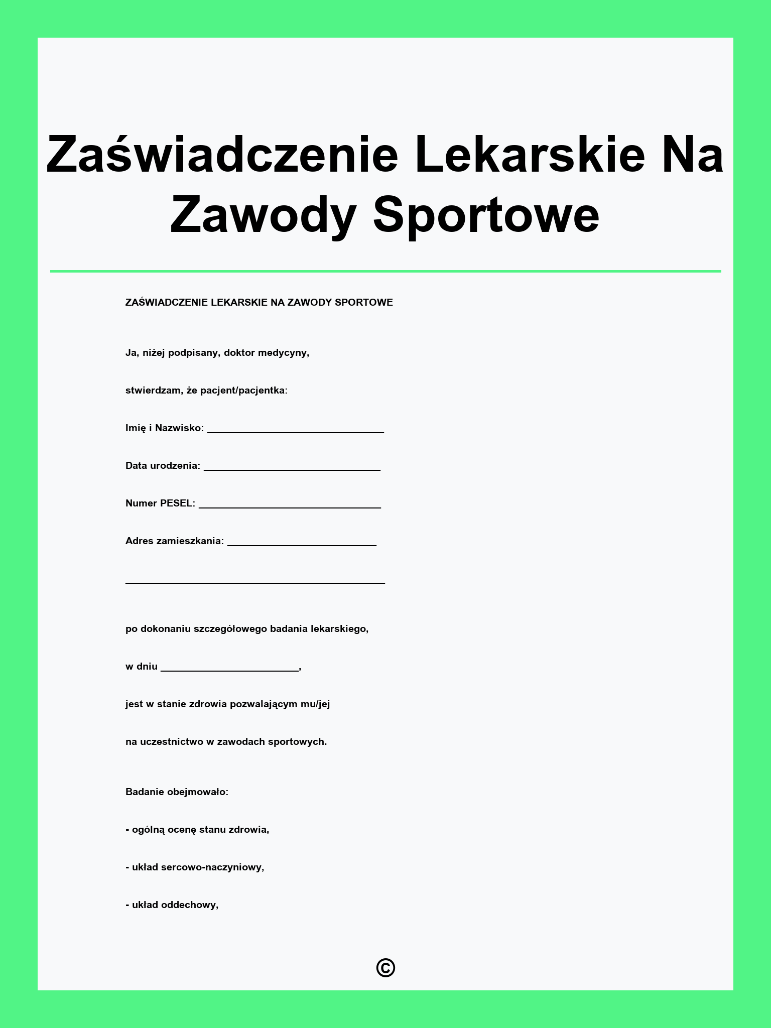 Zaświadczenie Lekarskie Na Zawody Sportowe