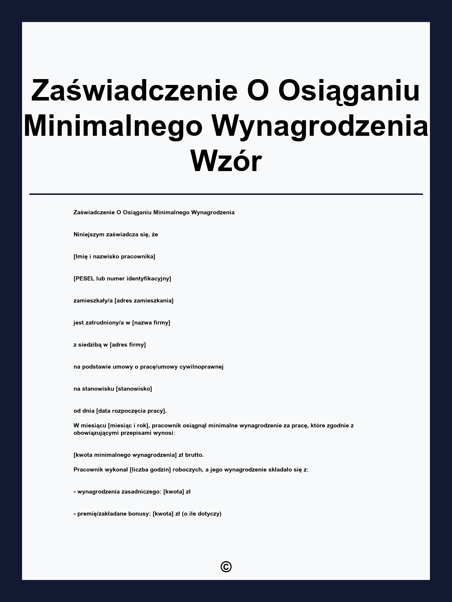 Zaświadczenie O Osiąganiu Minimalnego Wynagrodzenia Wzór