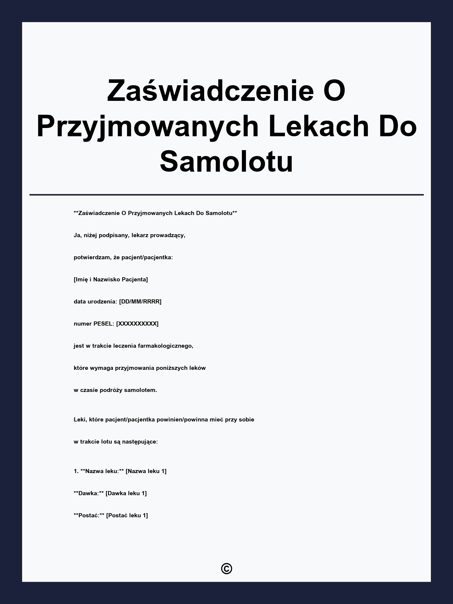 Zaświadczenie O Przyjmowanych Lekach Do Samolotu