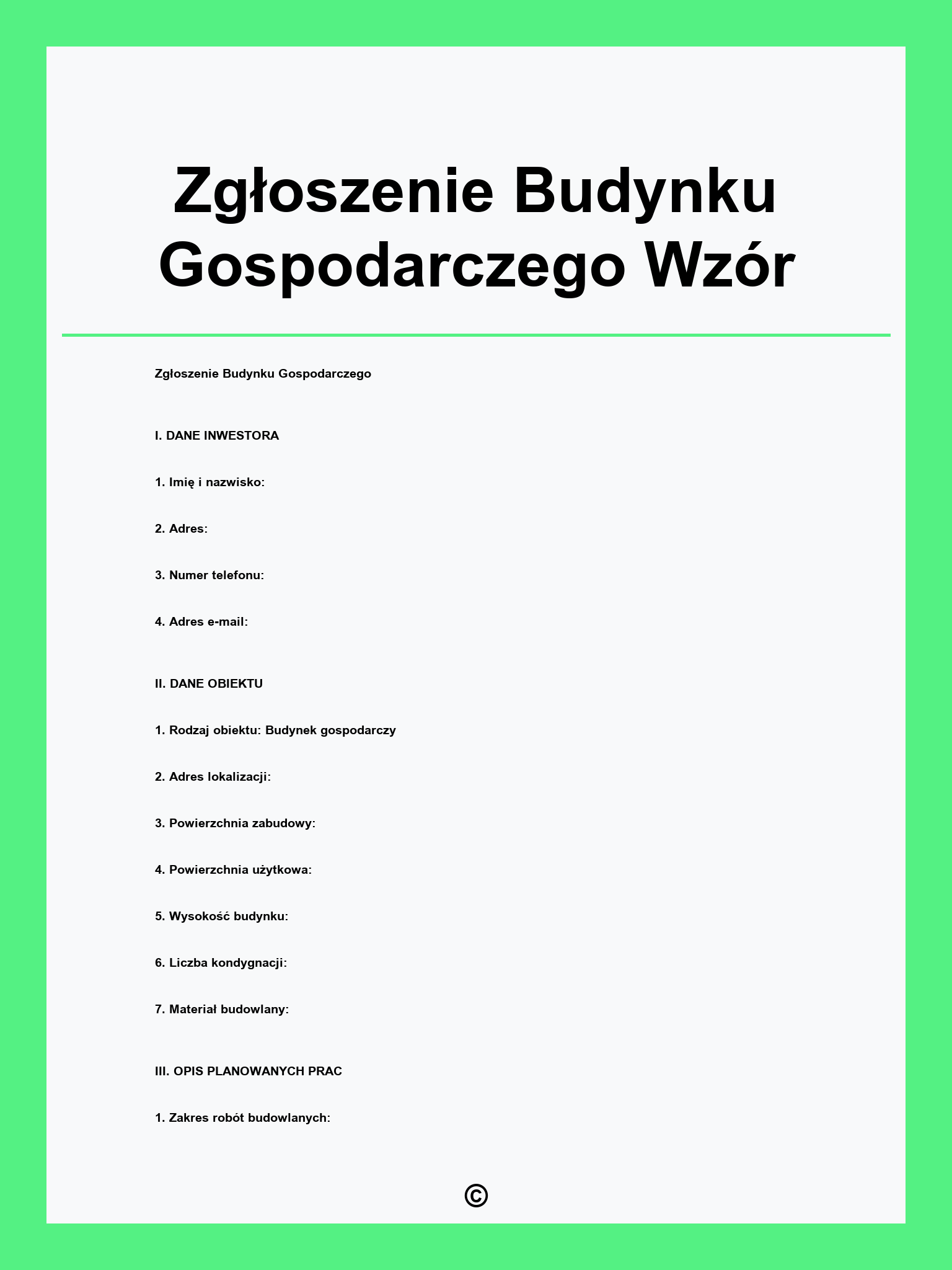 Zgłoszenie Budynku Gospodarczego Wzór