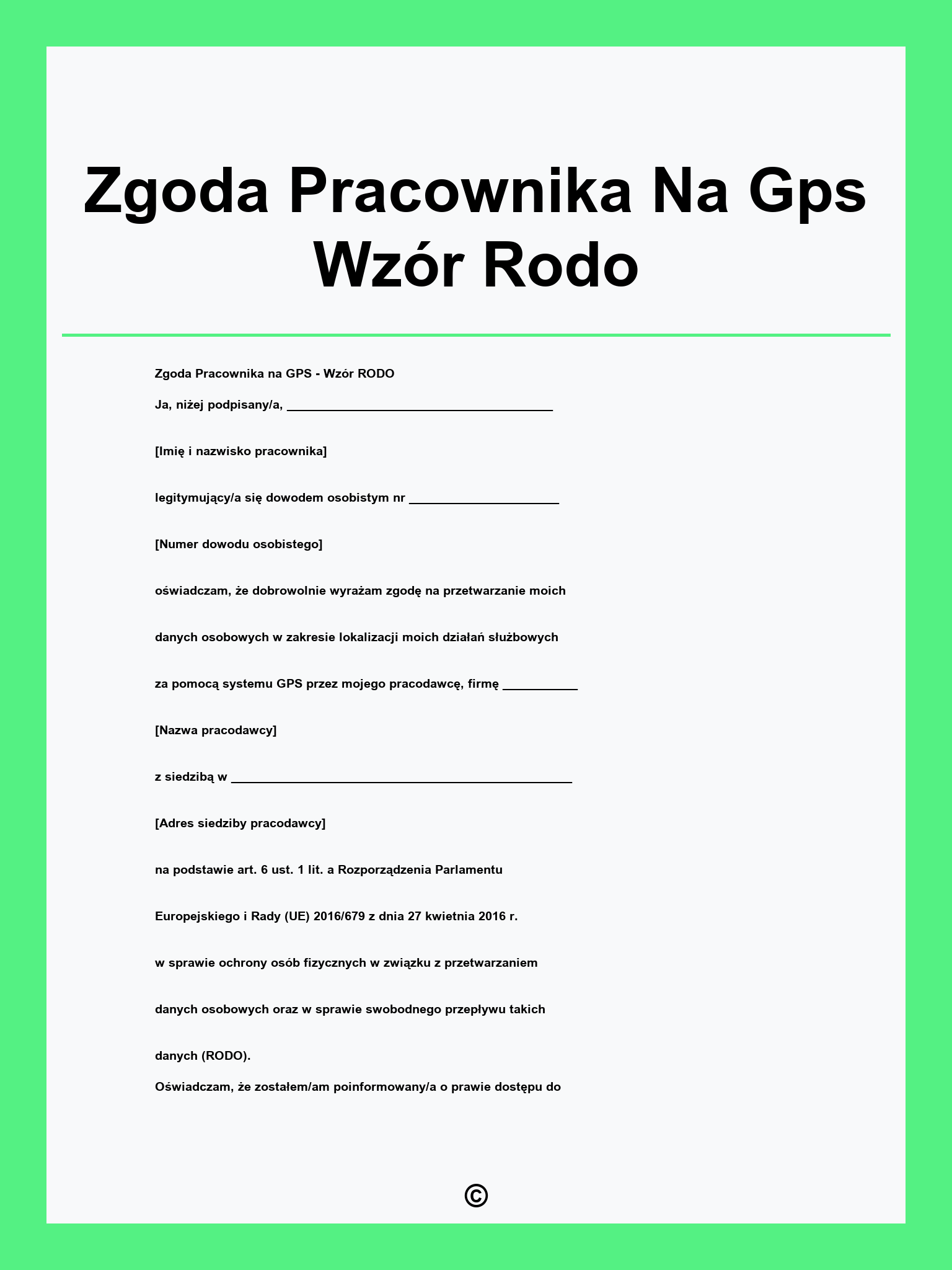 Zgoda Pracownika Na Gps Wzór Rodo