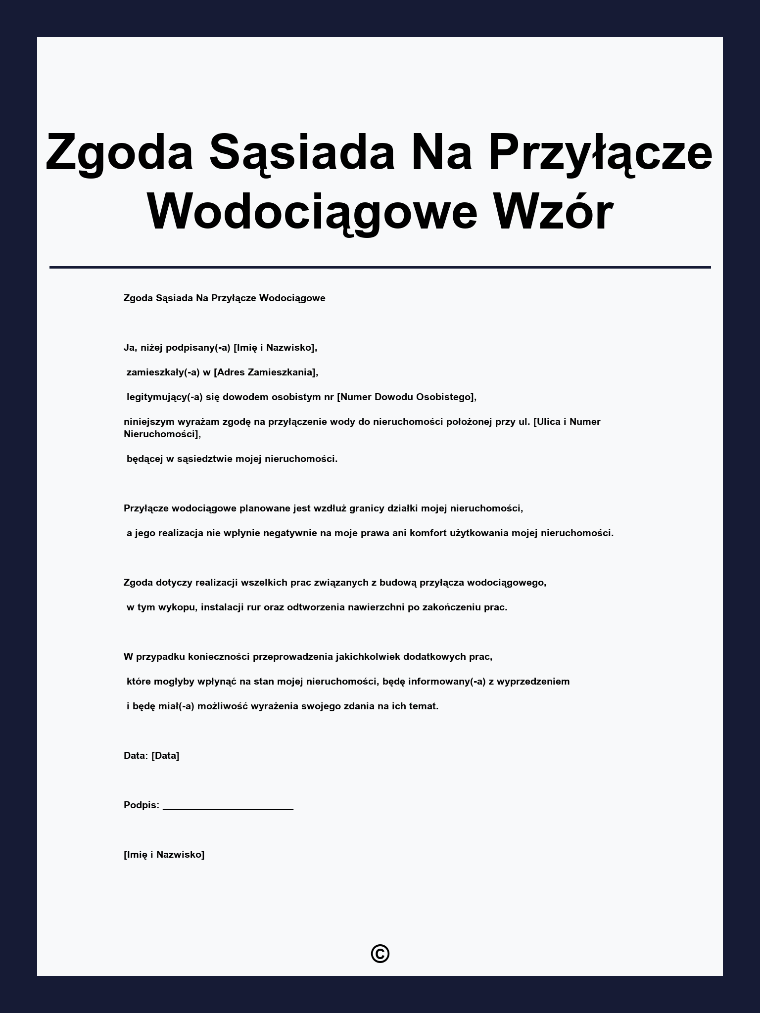 Zgoda Sąsiada Na Przyłącze Wodociągowe Wzór