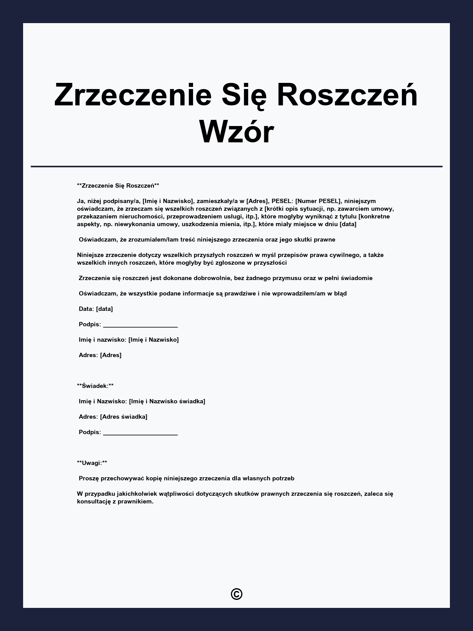 Zrzeczenie Się Roszczeń Wzór